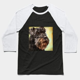 Close up Painting of a Majestic Looking Schnauzer in Yellow Background Baseball T-Shirt